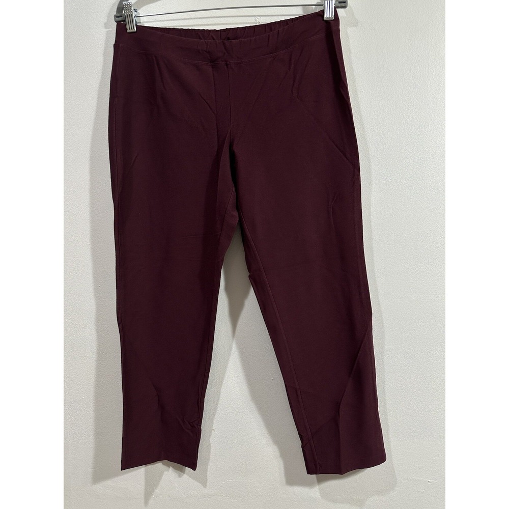 Eileen Fisher Women's Burgundy Nylon Blend Knit Elastic Waist Ankle Pants Sz‎ PL